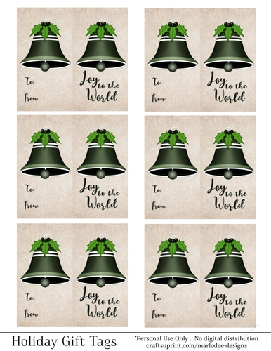 Joy to the World Gift Tags - Dark Green Bell - Folding Design