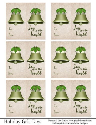 Joy to the World Gift Tags - Light Green Bell - Folding Design