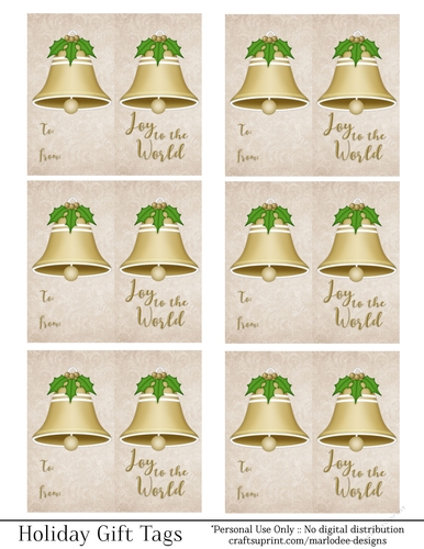 Joy to the World Gift Tags - Golden Bell - Folding Design