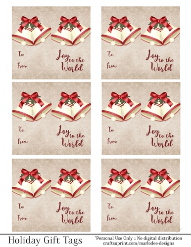 Joy to the World Gift Tags - Off White Red Bells - Folding Design