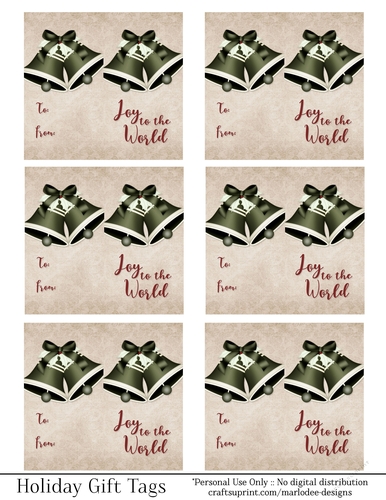 Joy to the World Gift Tags - Dark Green Off White Bells - Folding Design