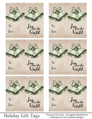 Joy to the World Gift Tags - Green Bells - Folding Design