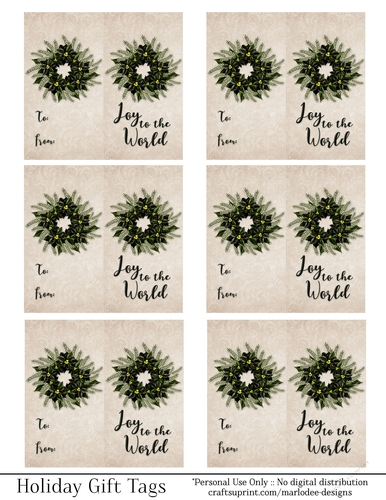 Joy to the World Gift Tags - Dark Green Poinsettia Wreath - Folding Design