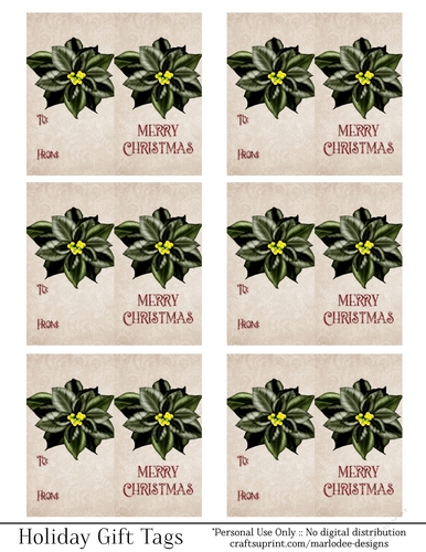 Merry Christmas Gift Tags - Dark Green Poinsettia Flower - Folding Design