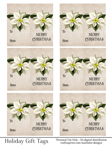 Merry Christmas Gift Tags - Off White Poinsettia Flower - Folding Design