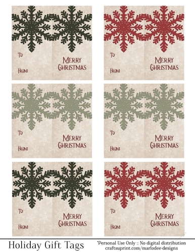 Merry Christmas Gift Tags - Red & Green Snowflake - Folding Design
