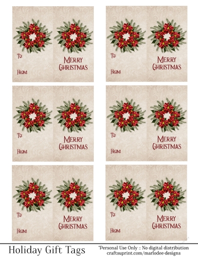 Merry Christmas Gift Tags - Red Poinsettia Wreath - Folding Design