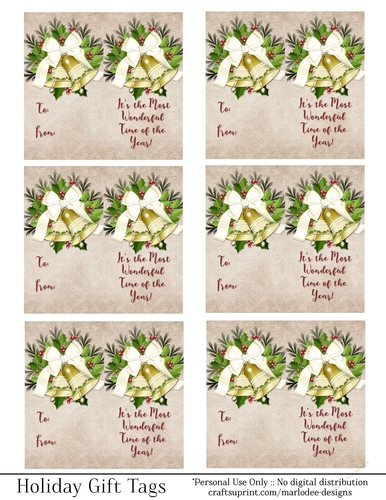 Most Wonderful Time of Year Gift Tags - Golden Bells - Folding Design
