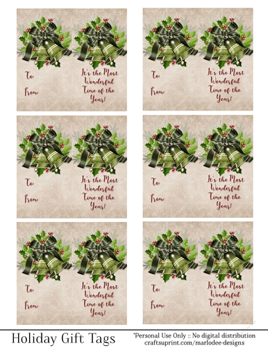 Most Wonderful Time of Year Gift Tags - Green Bells - Folding Design