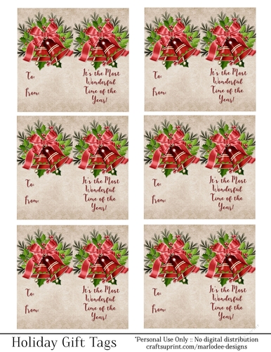 Most Wonderful Time of Year Gift Tags - Red Bells - Folding Design