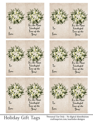 Most Wonderful Time of Year Gift Tags - Off White Poinsettia Wreath - Folding Design