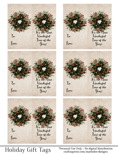 Most Wonderful Time of Year Gift Tags - Dark Green Poinsettia Wreath - Folding Design