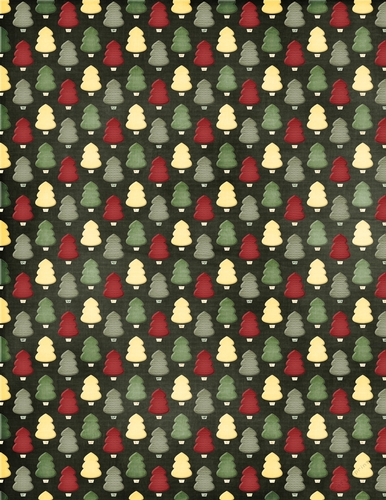 Green Yellow and Red Christmas Trees on Dark Green A4 Background Paper {CC1}