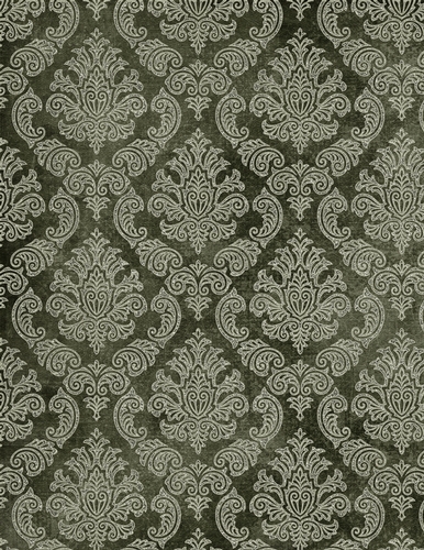 Dark Green Glitter Damask Pattern on Dark Green A4 Background Paper {CC1}