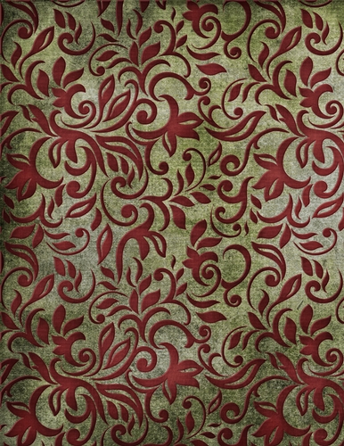 Red Floral Vine Pattern on Green A4 Background Paper {CC1}