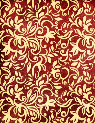 Yellow Floral Vine Pattern on Red A4 Background Paper {CC1}