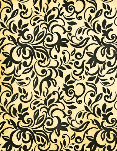 Dark Green Floral Vine Pattern on Yellow A4 Background Paper {CC1}