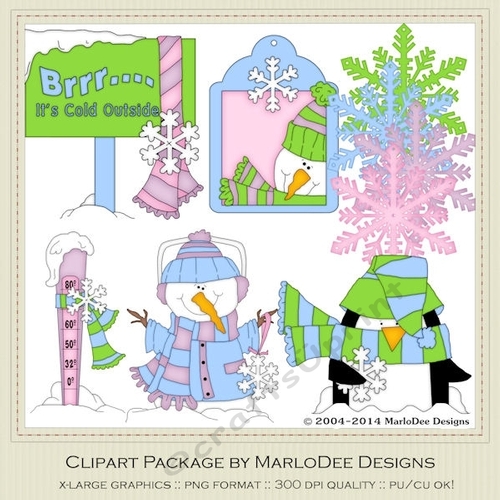 Brrr Its Cold Outside Snowman & Penguin - Clip Art Graphics