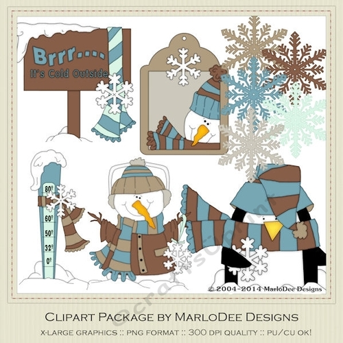 Brrr Its Cold Outside Snowman & Penguin - Colors 3 - Clip Art Graphics