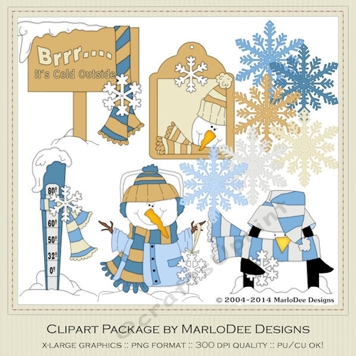 Brrr Its Cold Outside Snowman & Penguin - Colors 4 - Clip Art Graphics