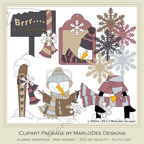 Brrr Its Cold Outside Snowman & Penguin - Colors 8 - Clip Art Graphics