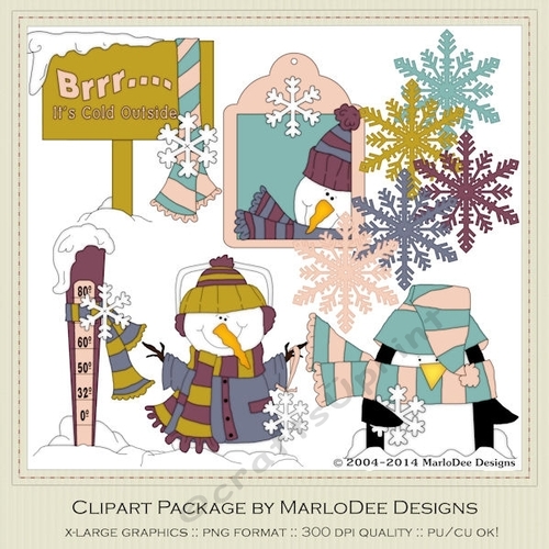 Brrr Its Cold Outside Snowman & Penguin - Colors 11 - Clip Art Graphics