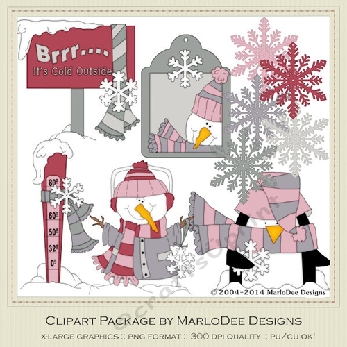 Brrr Its Cold Outside Snowman & Penguin - Colors 13 - Clip Art Graphics