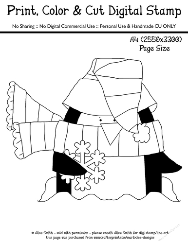 Penguin in a Scarf - Brrr Its Cold Outside - Large Digital Stamp
