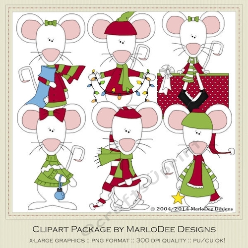 White Christmas Mouse - Clip Art Graphics