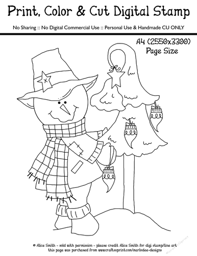 Snowman with Christmas Tree - Frosty the Snowman - Large Digital Stamp