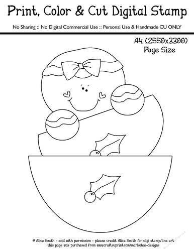 Gingerbread Girl in Mixing Bowls - Ginger Cooky - Large Digital Stamp