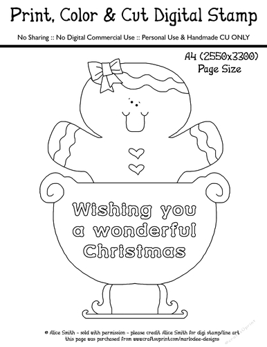 Wishing You a Wonderful Christmas - Gingerbread - Large Digital Stamp