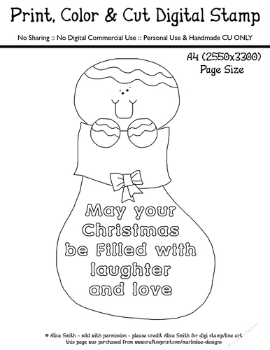 May Your Christmas be filled with Laughter and Love - Gingerbread - Large Digital Stamp