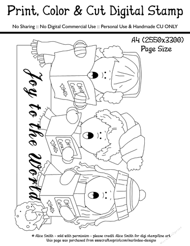 Three Carolers - Joy to the World Christmas Carolers - Large Digital Stamp