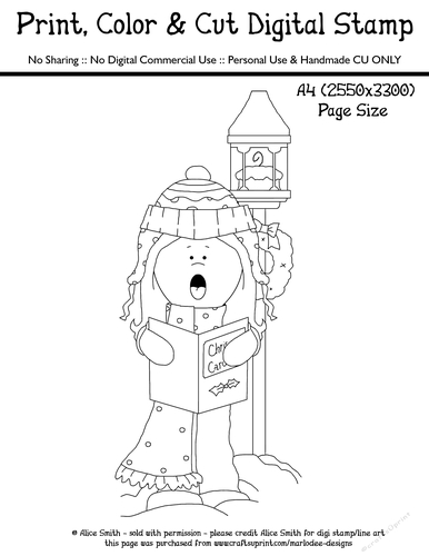 Girl Caroler under Lantern d2 - Joy to the World Christmas Carolers - Large Digital Stamp