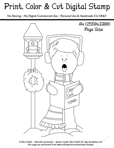Boy Caroler under Lantern d2 - Joy to the World Christmas Carolers - Large Digital Stamp
