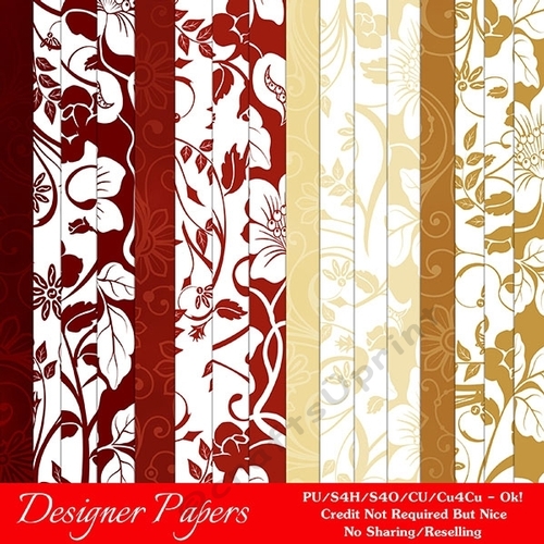 Christmas Colors 3 Floral Patterns A4 Size Digital Paper Backgrounds