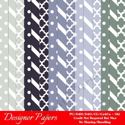 Winter Season Colors 1 Quatrafoil, Polka Dots & Stripes A4 Digital Paper Backgrounds