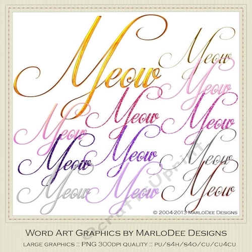 Beautiful Script Meow Word Art Graphics 