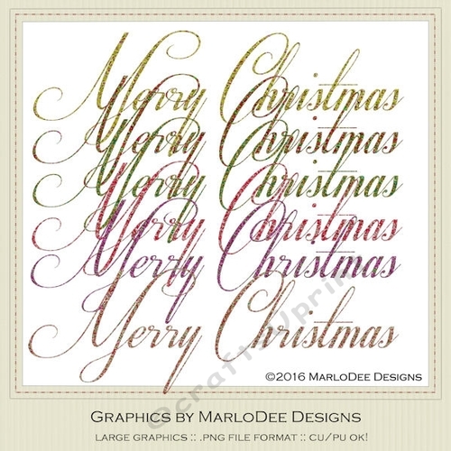 Beautiful Script Merry Christmas Word Art Graphics pkg 3