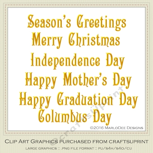 Golden Color 1 - Large Mix Holidays Word Art Graphics