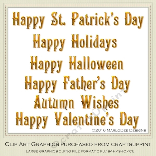 Golden Color 2 - Large Mix Holidays Word Art Graphics