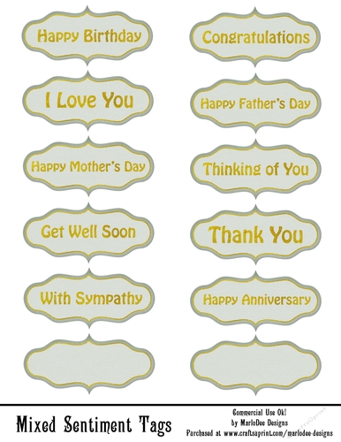 Mixed Sentiments Printable A4 Sheet - Light Green & Gold (WC1)