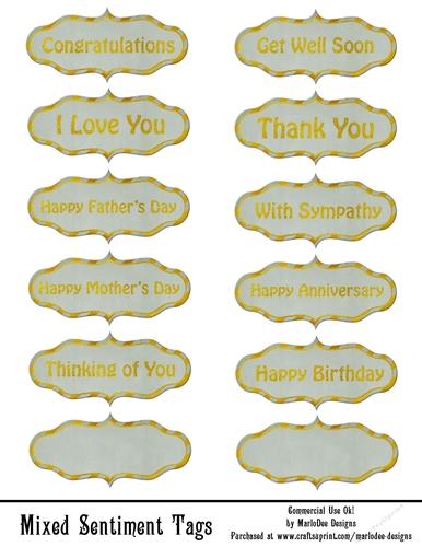 Mixed Sentiments Printable A4 Sheet - Light Green & Gold 2 (WC1)