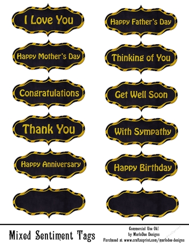Mixed Sentiments Printable A4 Sheet - Navy Blue & Gold (WC1)