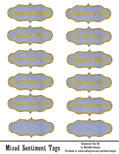 Mixed Sentiments Printable A4 Sheet - Lighter Blue & Gold (WC1)