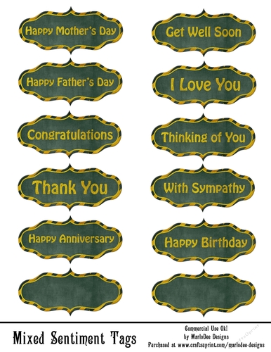 Mixed Sentiments Printable A4 Sheet - Dark Green & Gold (WC1)