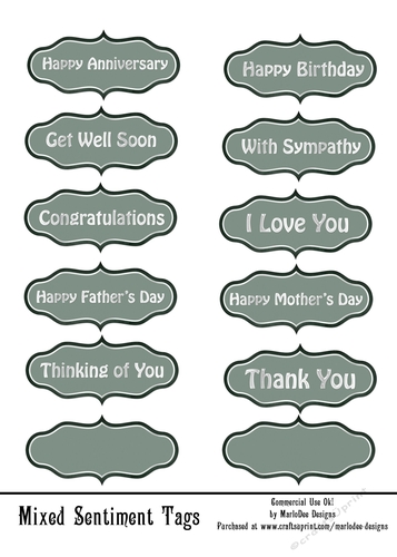 Mixed Sentiments Printable 5x7 Sheet - Dark Green & Silver (WC1)