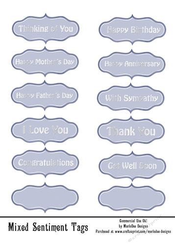Mixed Sentiments Printable 5x7 Sheet - Lighter Blue & Silver (WC1)