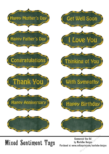 Mixed Sentiments Printable 5x7 Sheet - Dark Green & Gold (WC1)